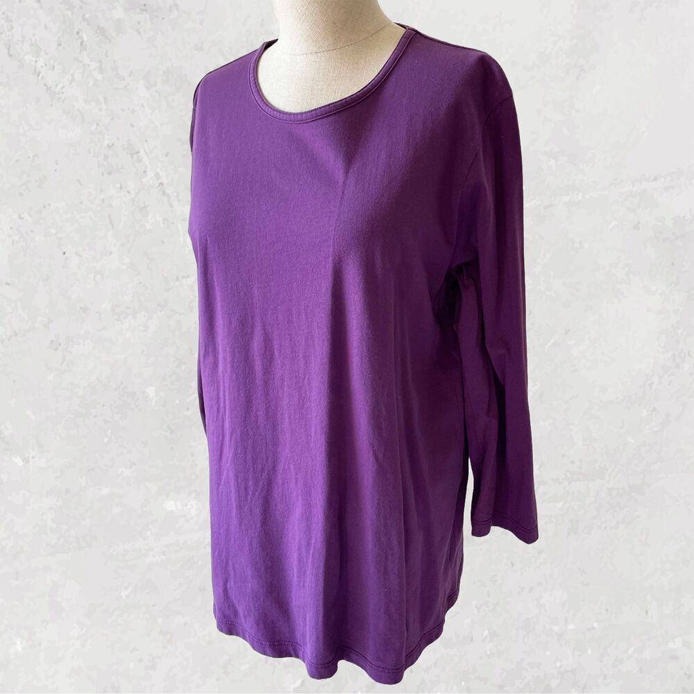ORVIS Purple Knit Shirt Women's Large Long Sleeve Round Neckline Cotton